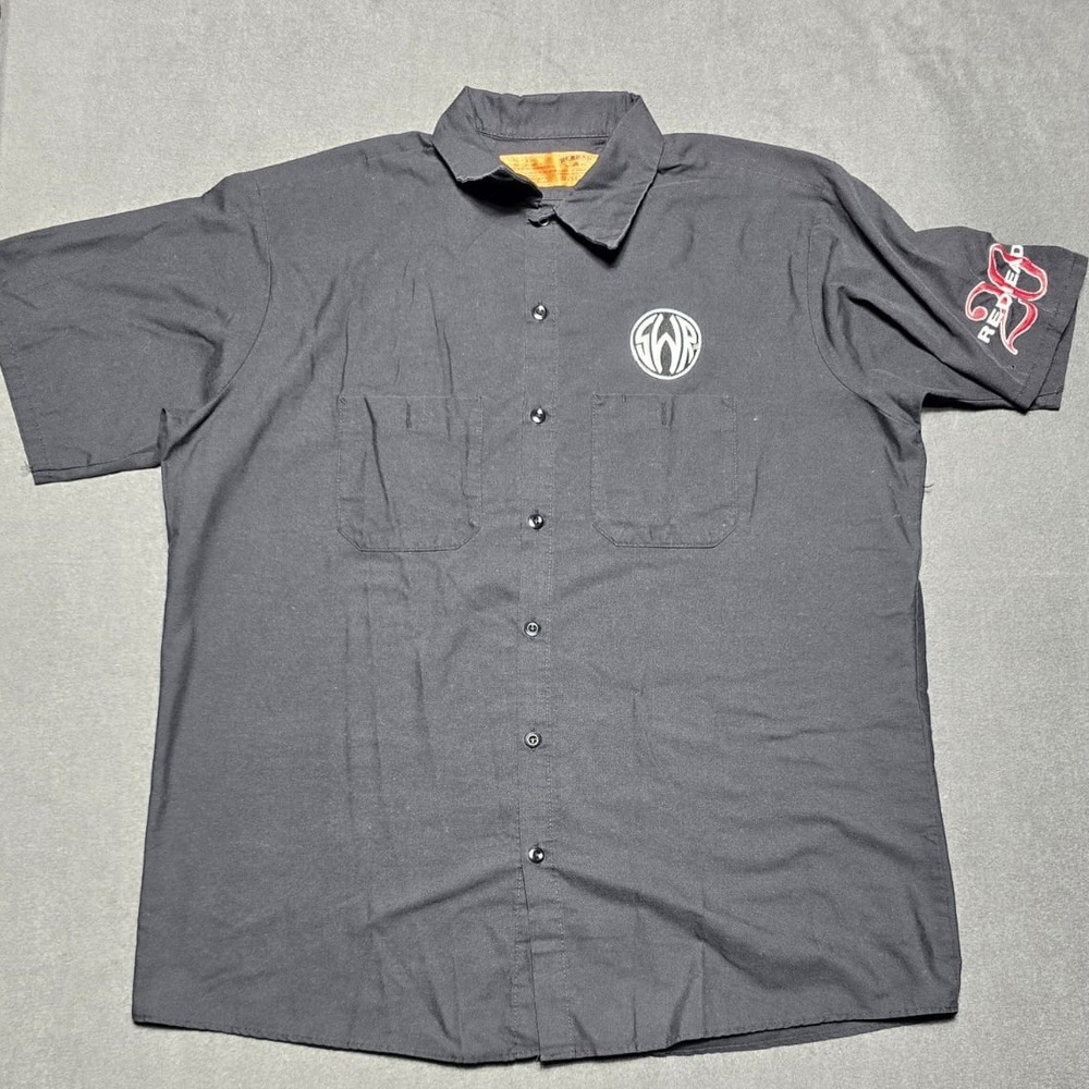 SWR‎ Redhead 20 Button Up Black Shirt Red Kap Amp Guitar Short Sleeve Rare